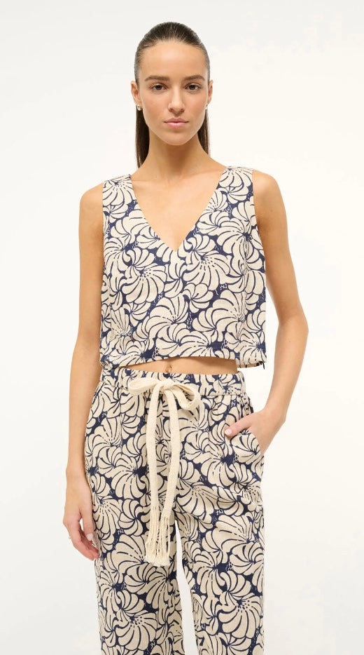 Catania Top Navy Scallop Block Print